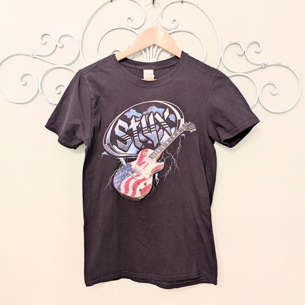 Styx Black Graphic Tee with Guitar Design